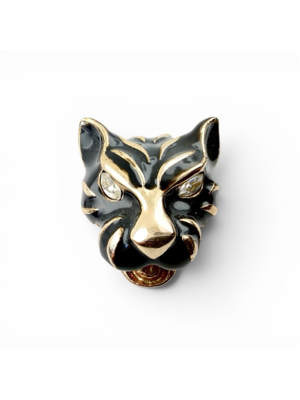 Vintage Michele Lynn Panther Scarf Clip Black Enamel Tiger Brooch Rhinestone Eye